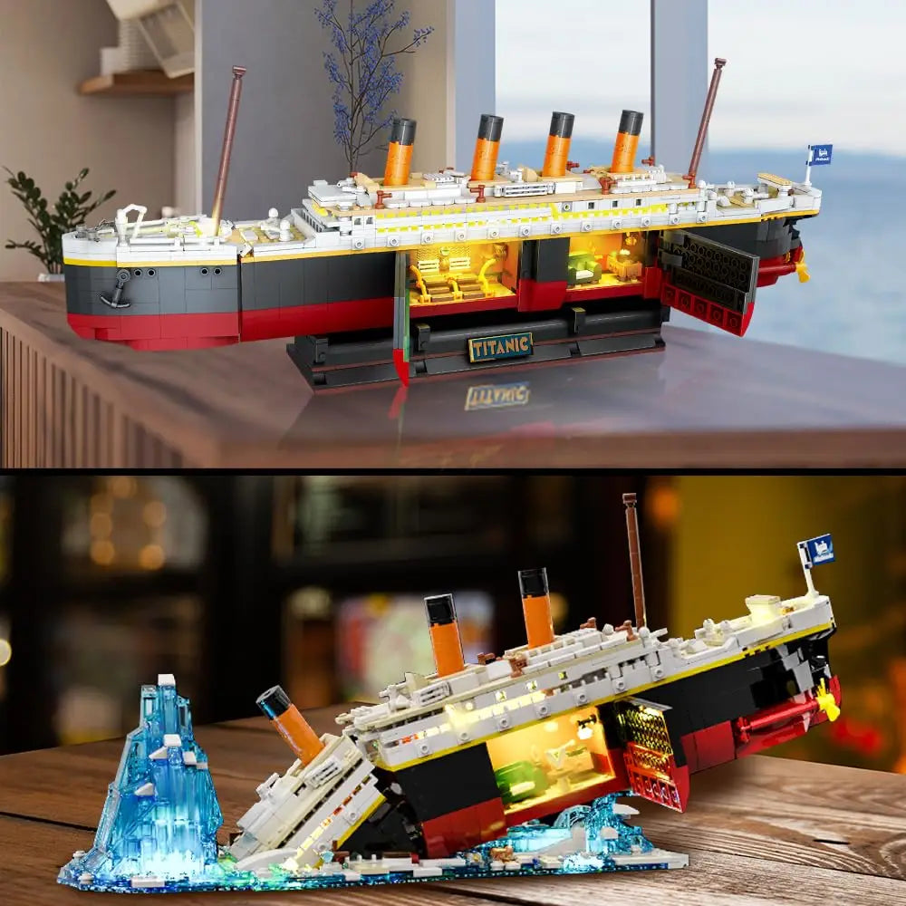 Titanic Building Set With LED 2 In 1 Ship Model And Glacier Display Stand