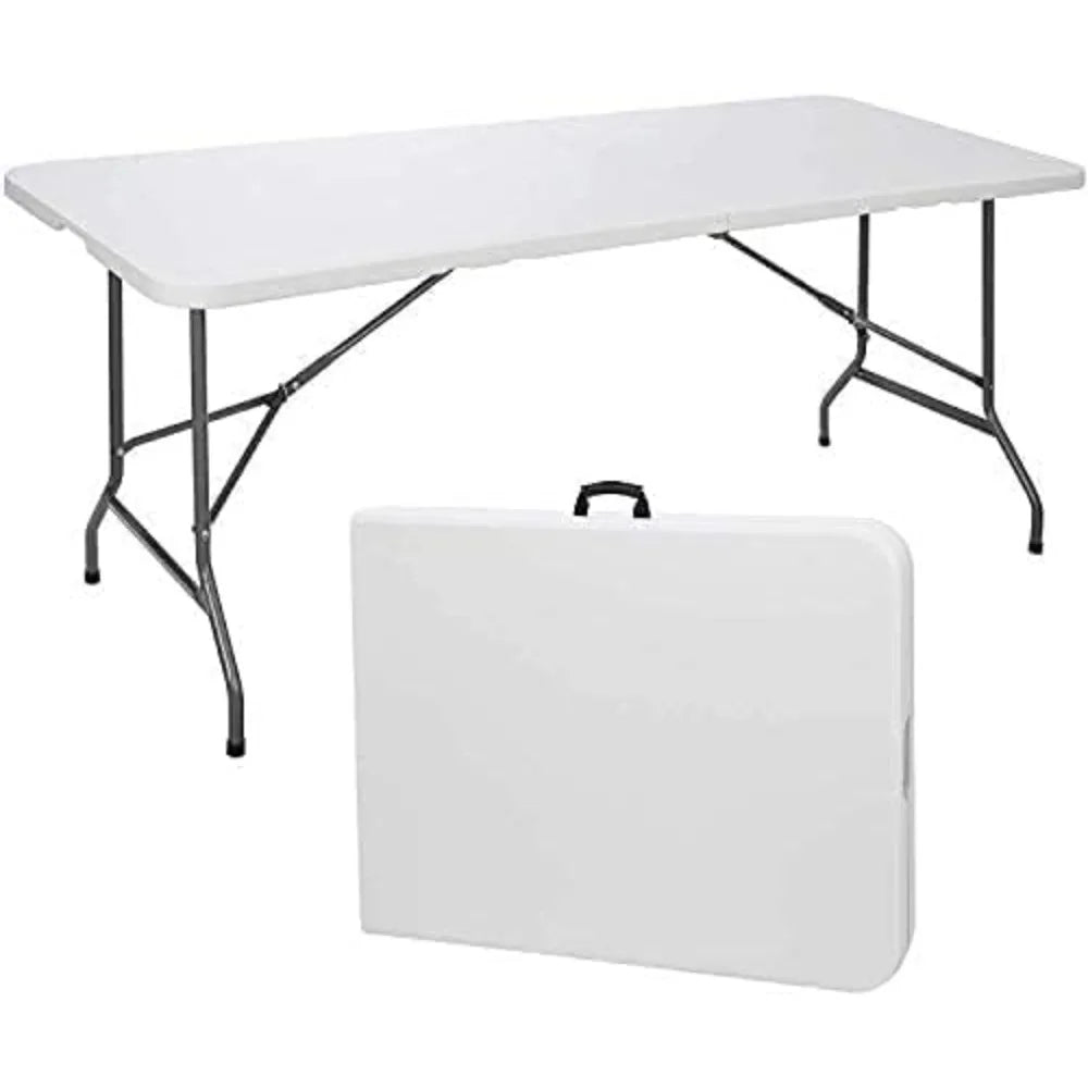 6 Foot Folding Table White Plastic Portable Long Foldable Table For Indoor Outdoor Picnic Camping
