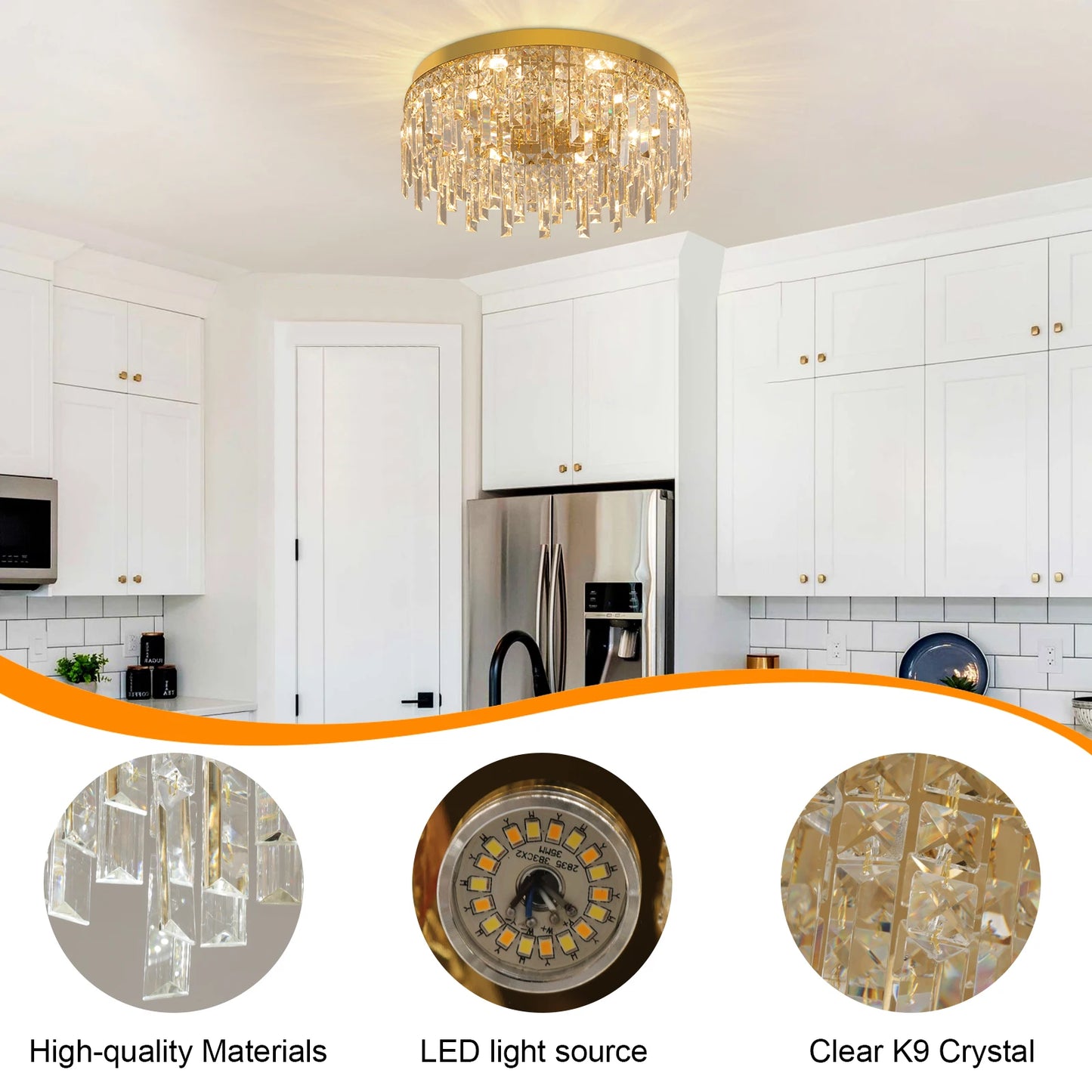 Modern Crystal Luxury Ceiling Lamp LED Chandelier Nordic Home Decor Flush Mount Light Fixture for Dining Living Room Bedroom Hotel