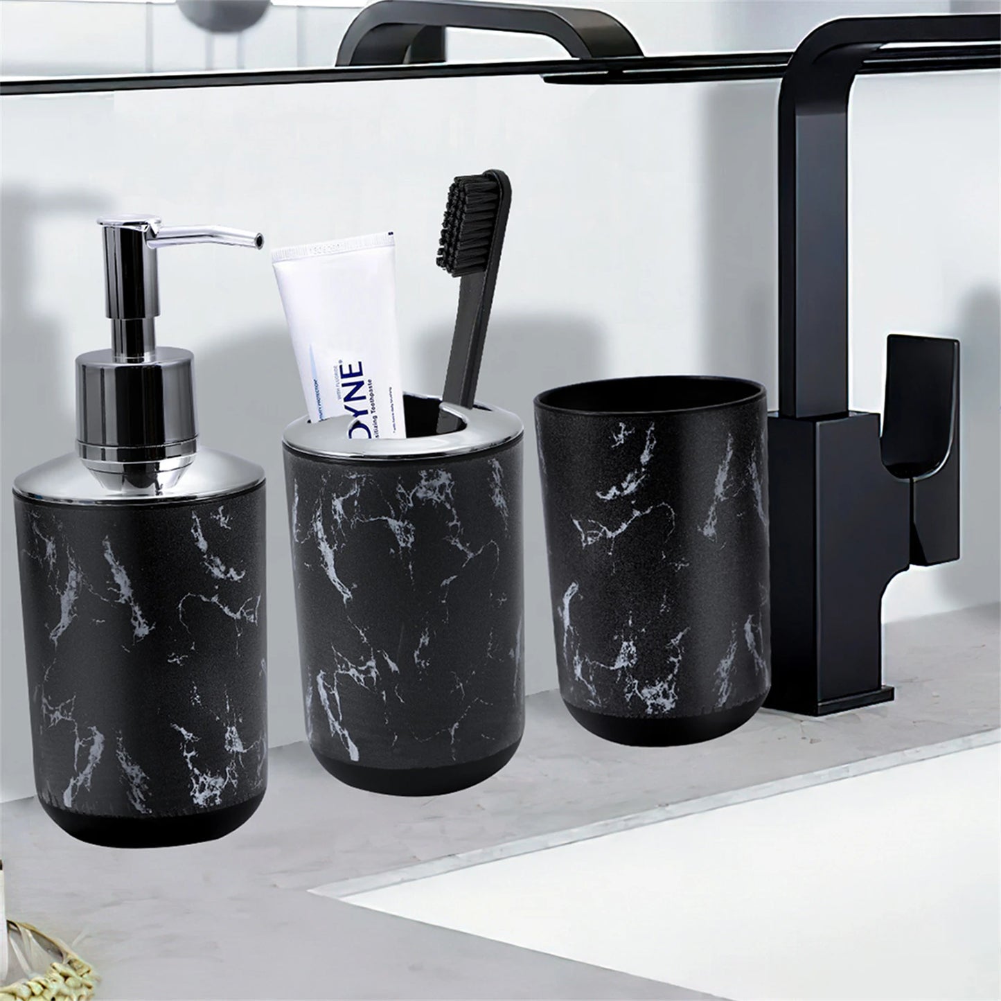 White Black Marble Bathroom Set With Lotion Bottle Soap Dish