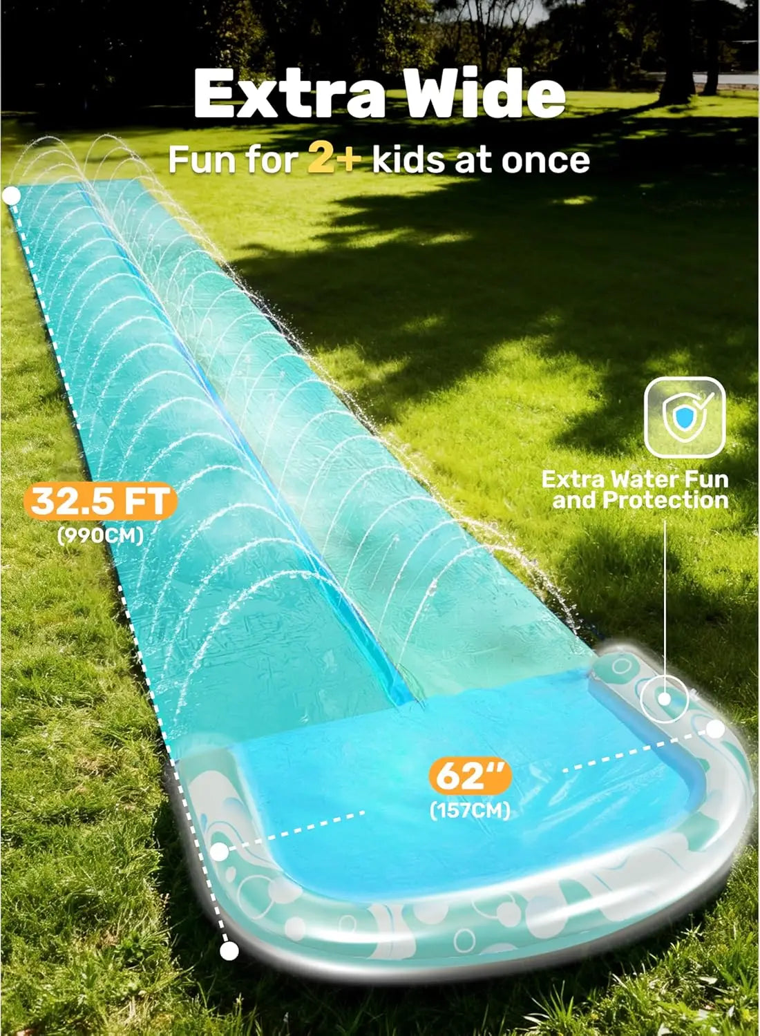 32.5Ft Heavy Duty Double Lawn Waterslide With Sprinkler Backyard Outdoor Blue
