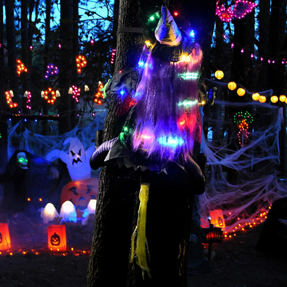 Halloween Crashing Witch Into Tree Outdoor Decoration With Light Flying Witch Lawn Patio Garden Decor