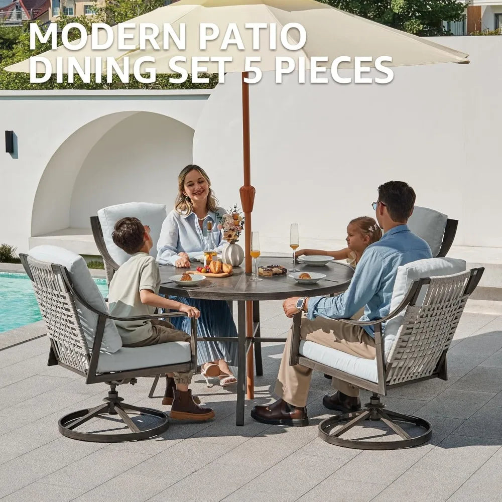 5 Piece Outdoor Patio Dining Set With Swivel Chairs And Round 38 Inch Table