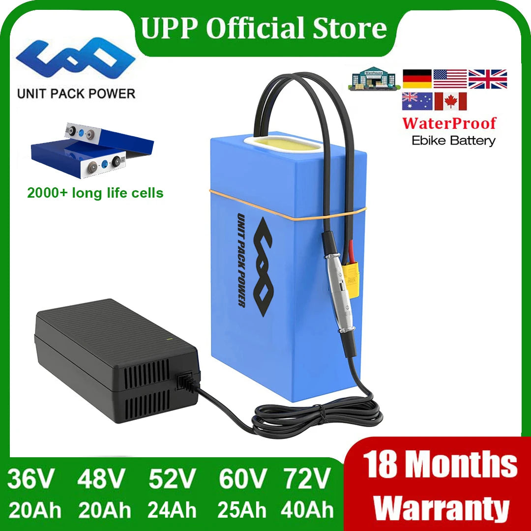EScooter Ebike Battery Pack 36V 48V 52V 60V 72V Waterproof