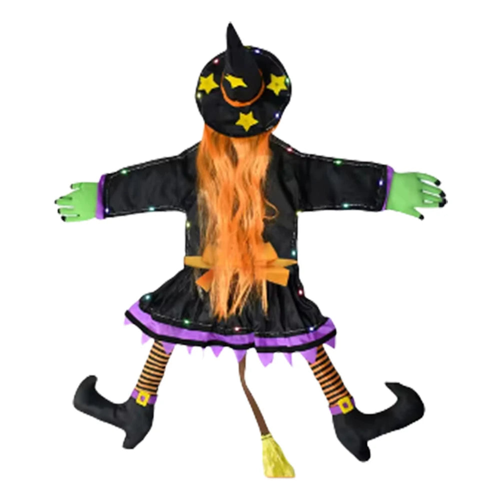 Halloween Crashing Witch Into Tree Outdoor Decoration With Light Flying Witch Lawn Patio Garden Decor