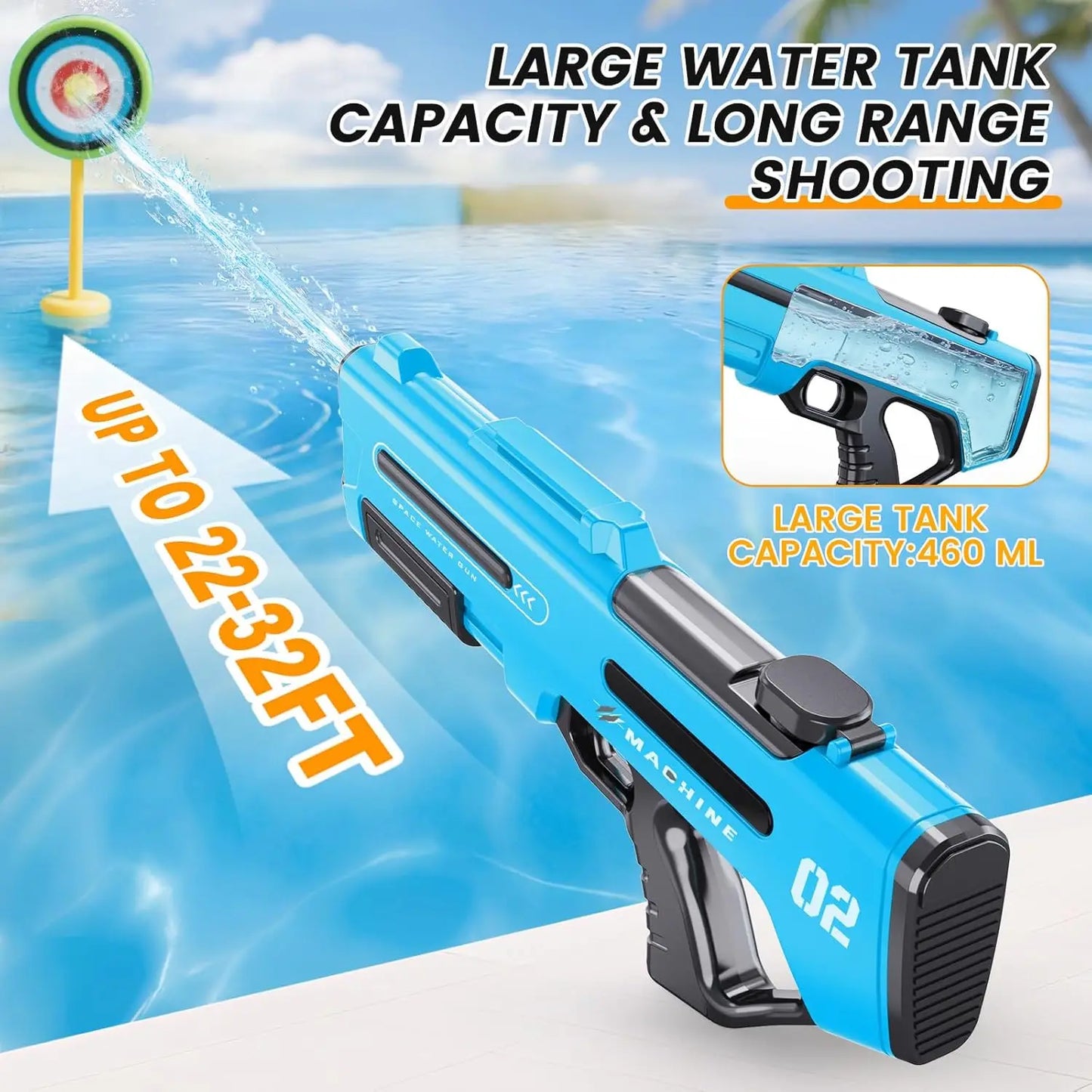2 Pack Electric Water Guns With Auto Reload And 3 Shooting Modes 32 Feet Range