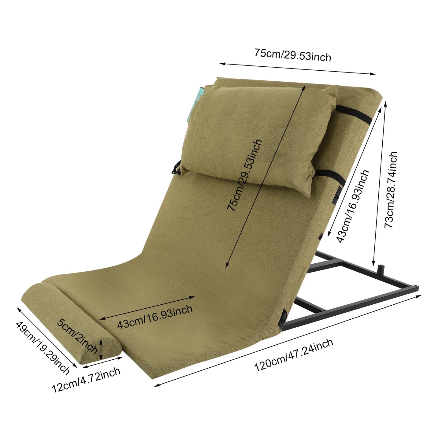 2-80 Degree Electric Lifting Backrest with Short Cushion and Headrest Grey Green Wired Remote Control Bed Backrest for Reading