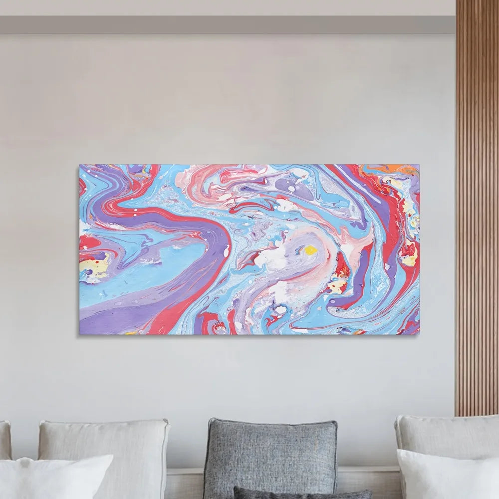 Abstract Liquid Color Oil Painting Red And Blue In 1.5 Inch Wood Frame
