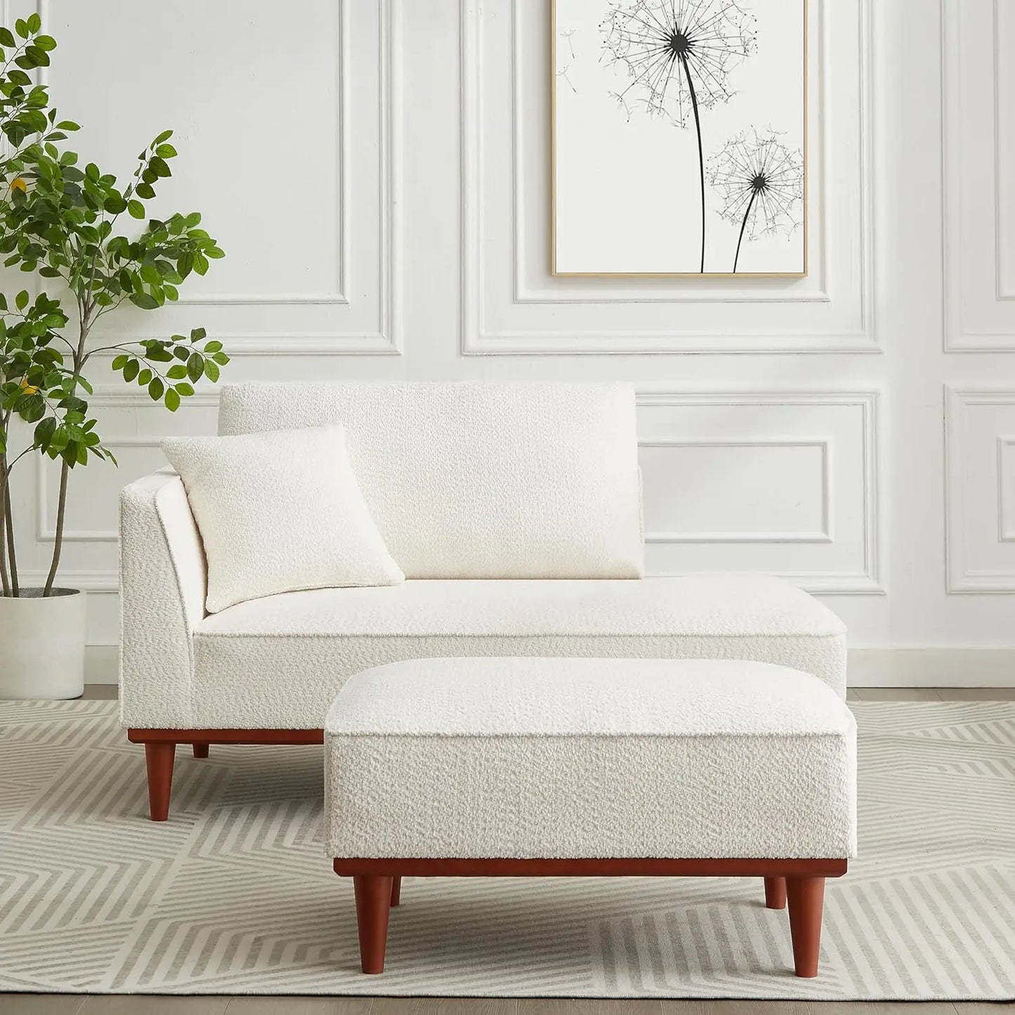 Upholstered Boucle Chaise Lounge Chair With Ottoman For Home Office