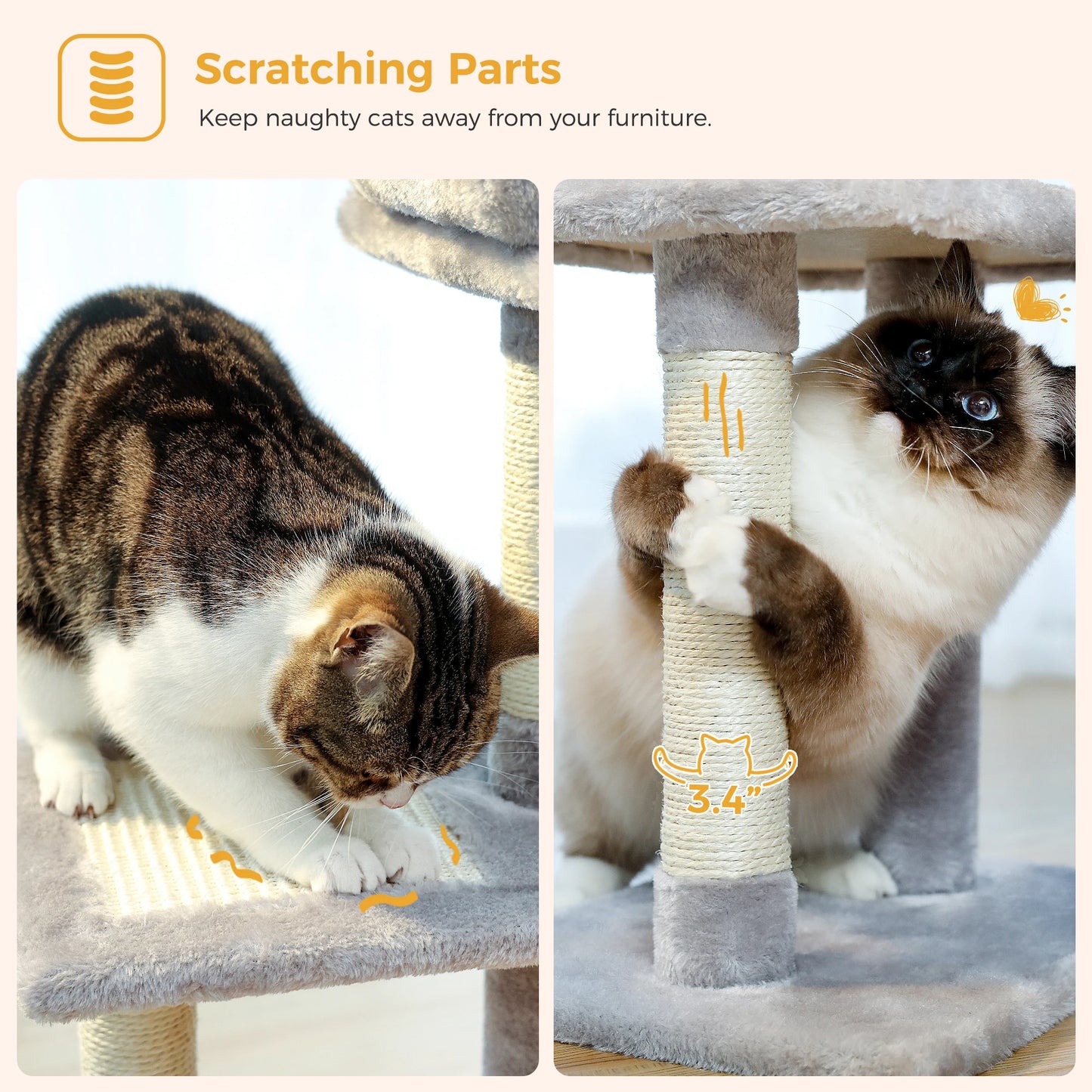 PAWZ Road Cat Tree Indoor 3 Tier Activity Tower With Scratching Posts Grey