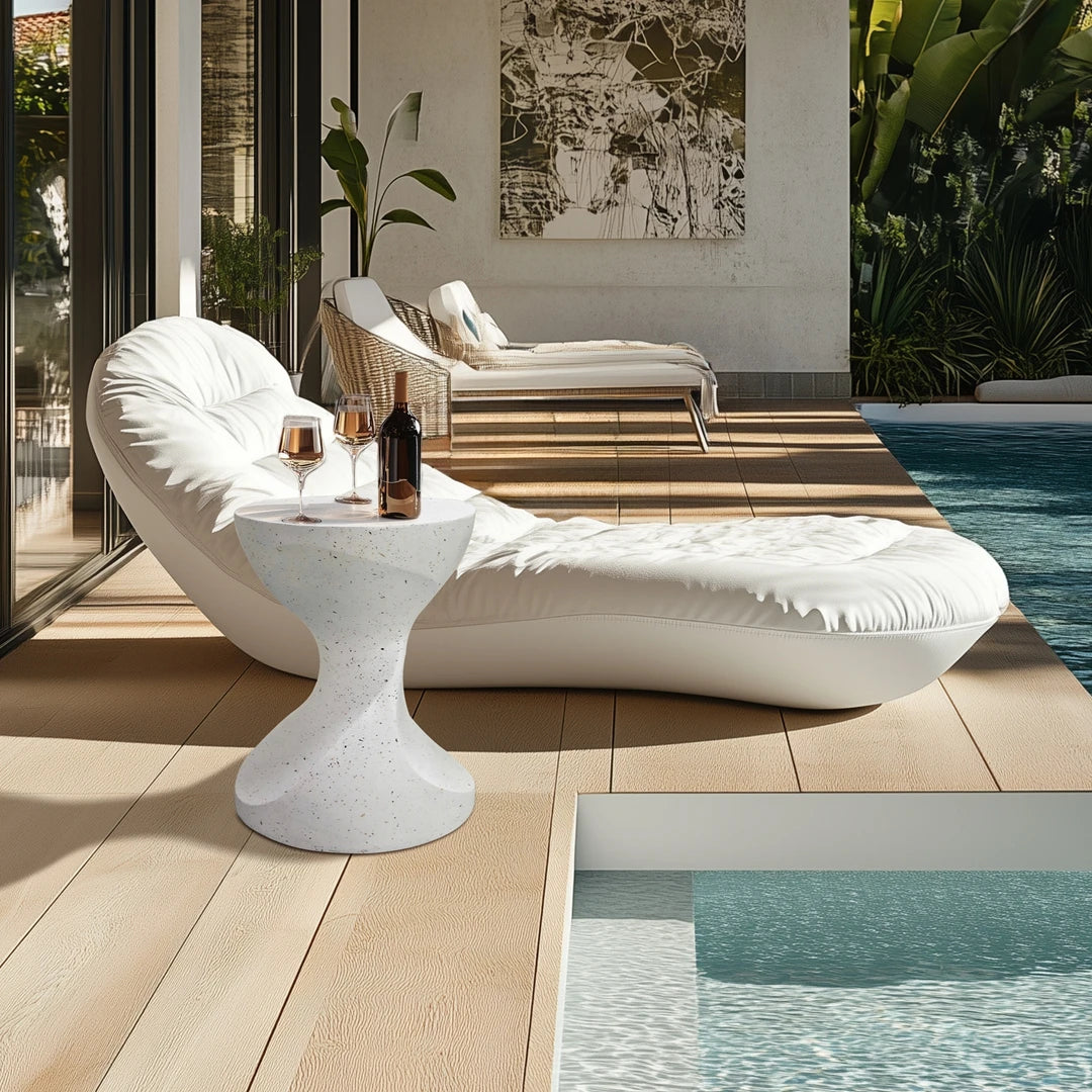 Lightweight Concrete End Table Outdoor Patio Graphite White