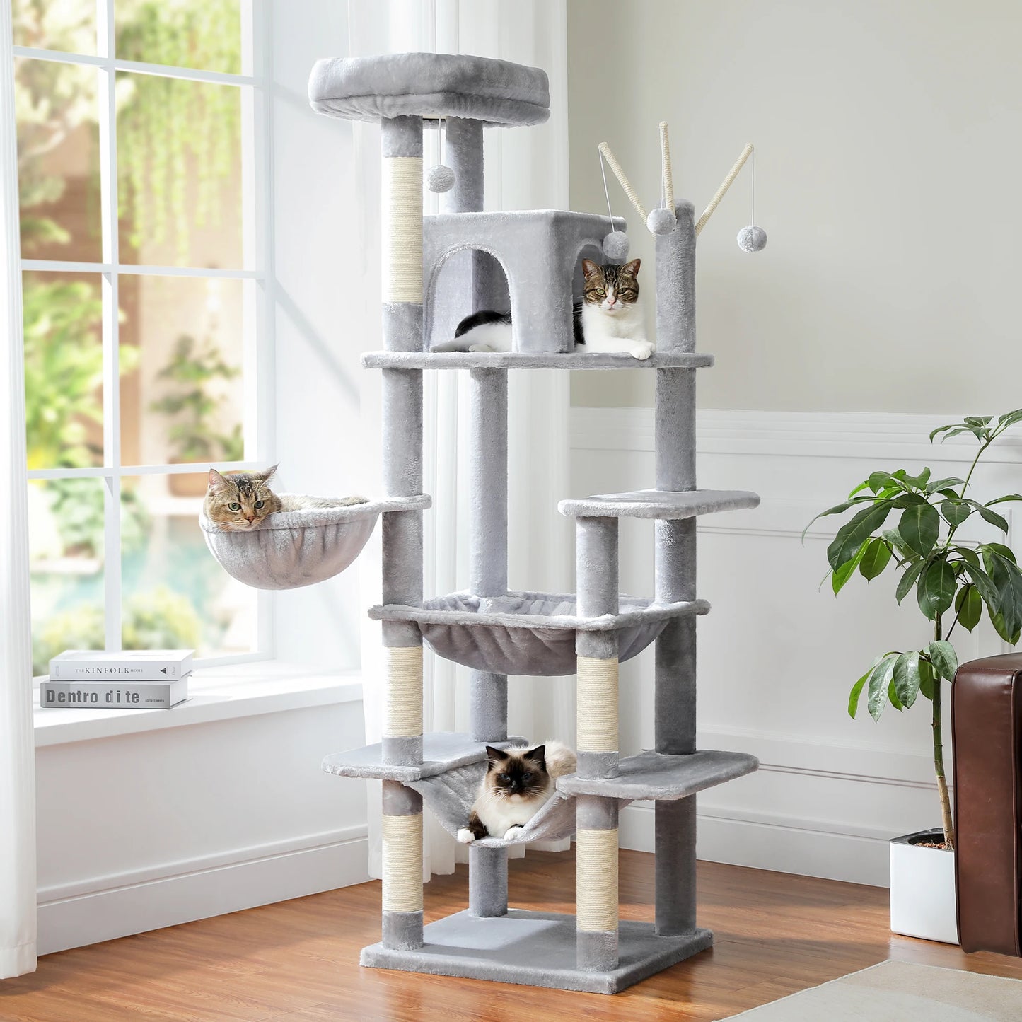Large Cat Tree Tall Cat Tower for Indoor Cats Multi Level Plush Condo with Scratching Posts Boards Perches Caves