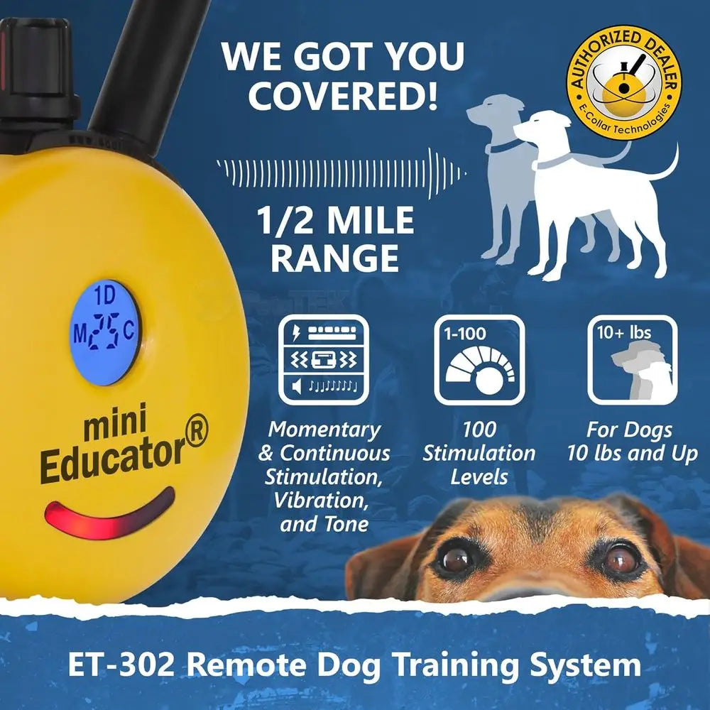 ET 302 Mini E Collar With Remote Half Mile Range Waterproof Tone Or Vibration