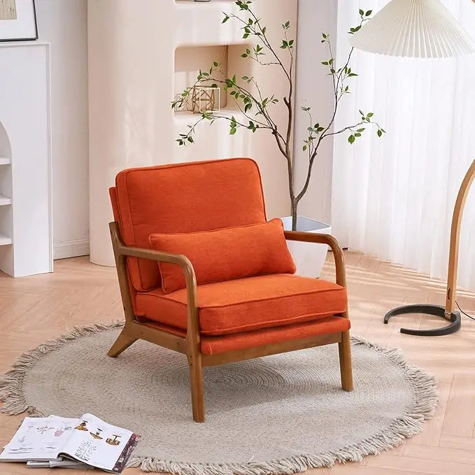 Mid Century Modern Corduroy Upholstered Lounge Armchair With Wood Frame