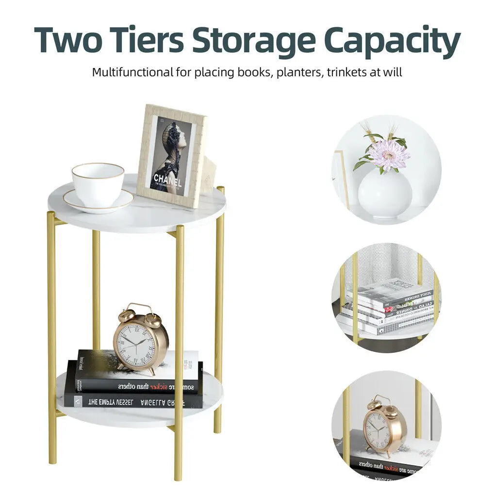 Two Tier Round Coffee End Tables Sofa Side Table Plant Stand