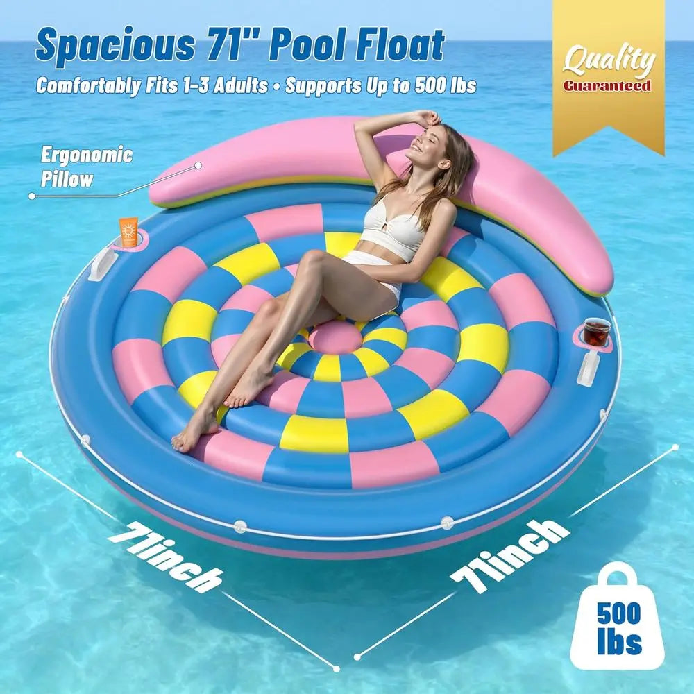 Extra Large Heavy Duty Round Pool Float For Adults With Cup Holders Rivers Lakes