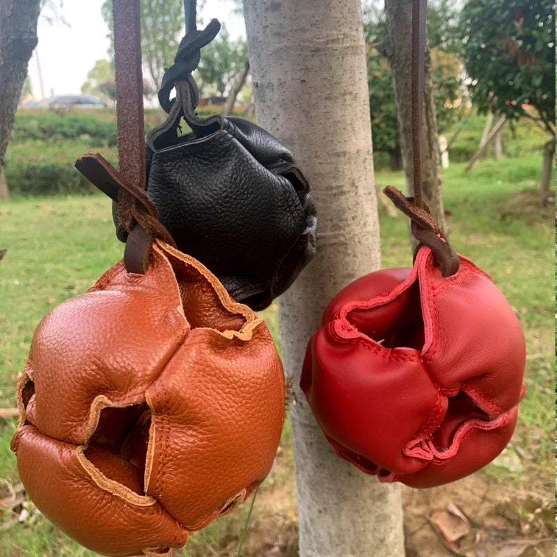 Leather Dog Training Ball Tug Toy With Handle Soft Puppy Reward For Fetch