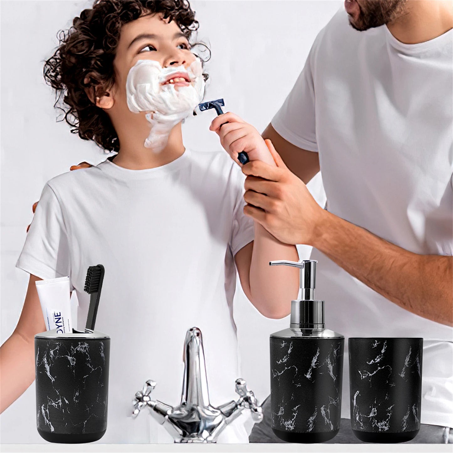 White Black Marble Bathroom Set With Lotion Bottle Soap Dish