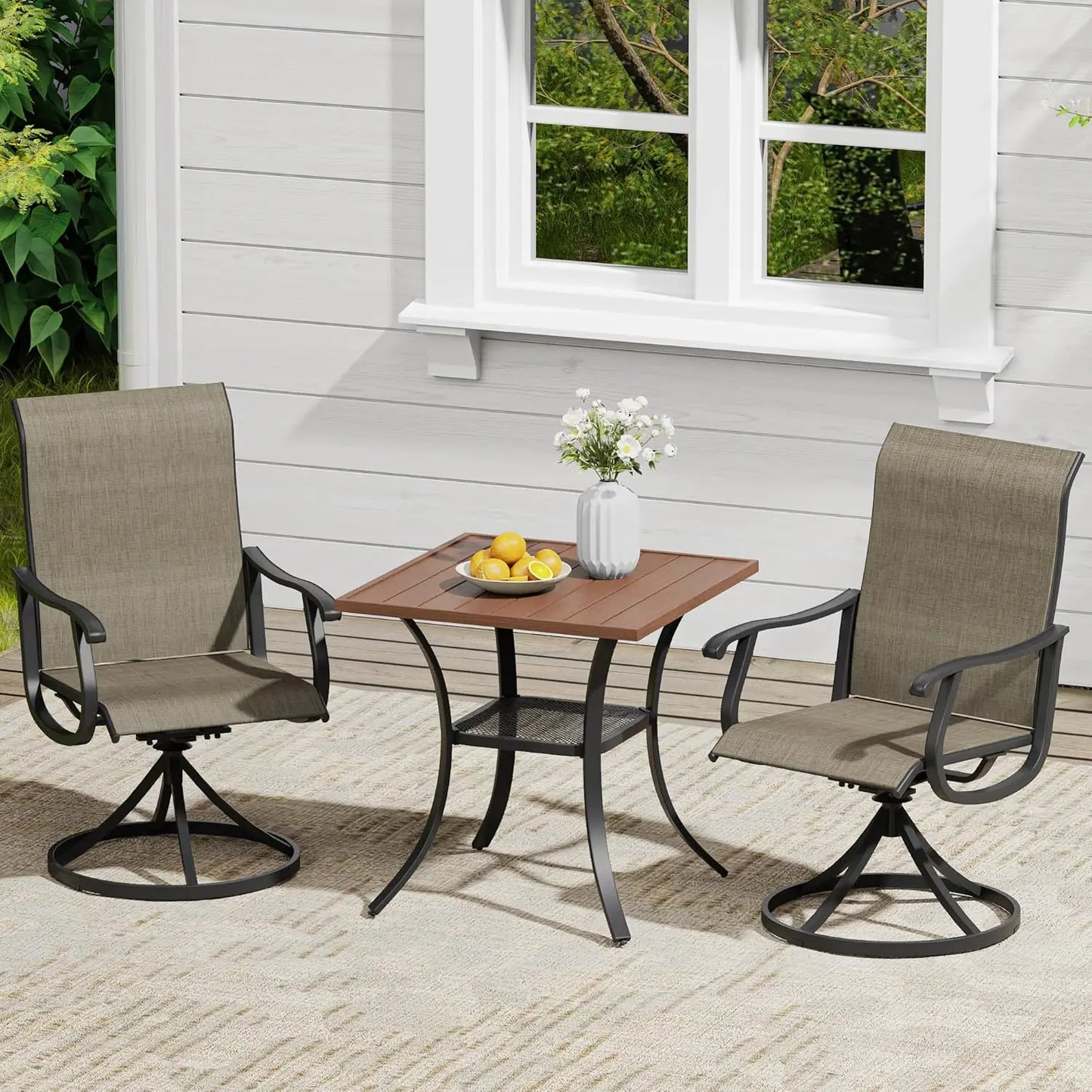 Outdoor Dining Set 3 Pieces Wood Patio Set With 2 Swivel Chairs And Table