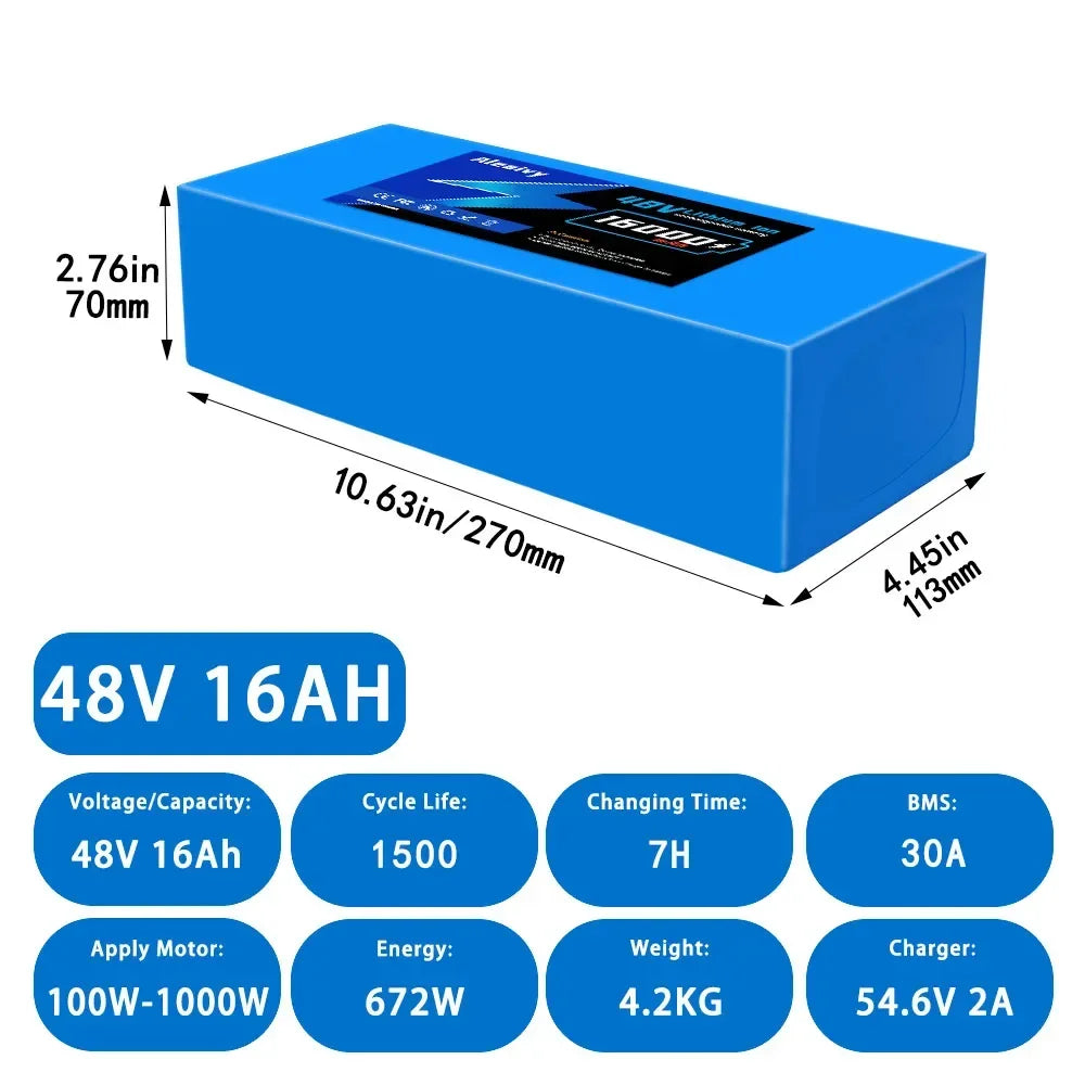 Aleaivy 36V 48V Electric Bike Battery Pack 10 16 20Ah LiIon