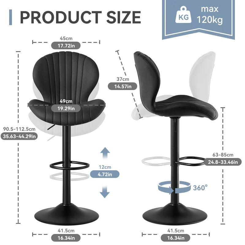 Modern Dining Chair Set 2 Pieces Bar Stools With Backrest