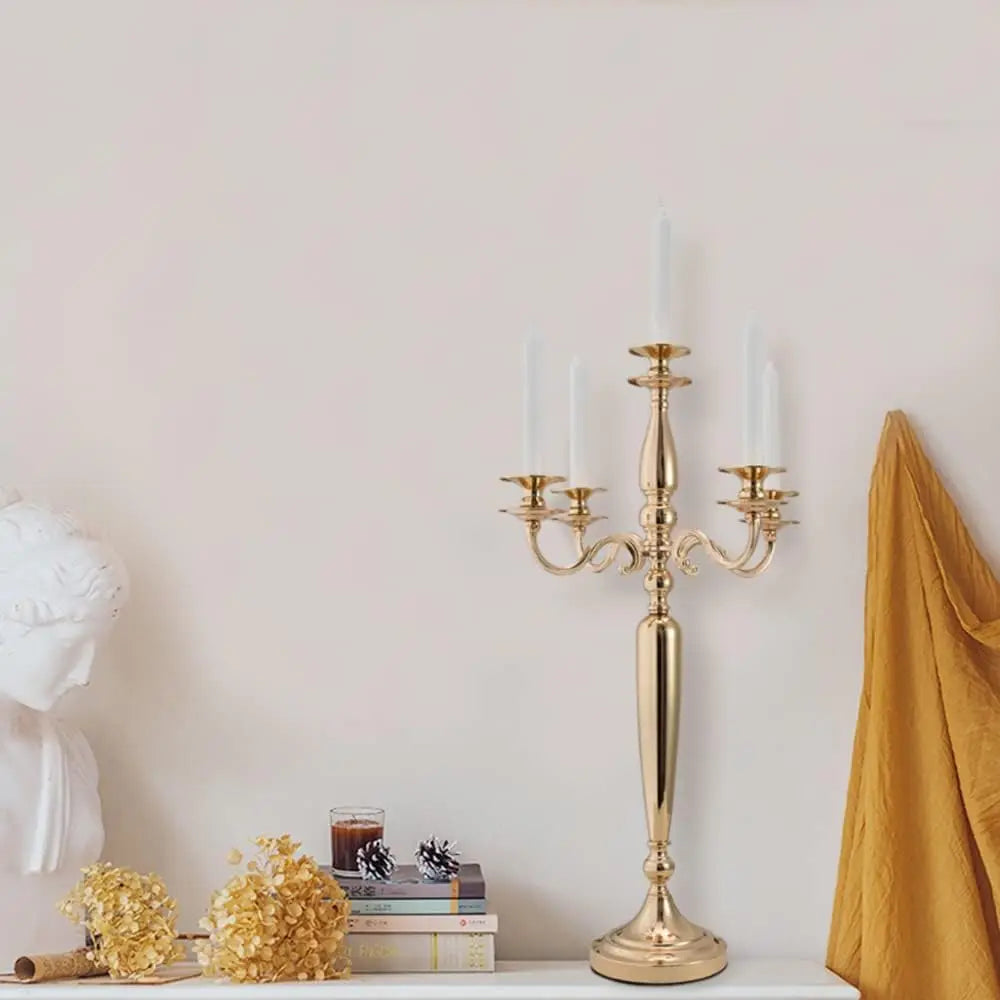 Gold Metal 5 Arm Candelabra Candlestick Holder 28 Inch Tall