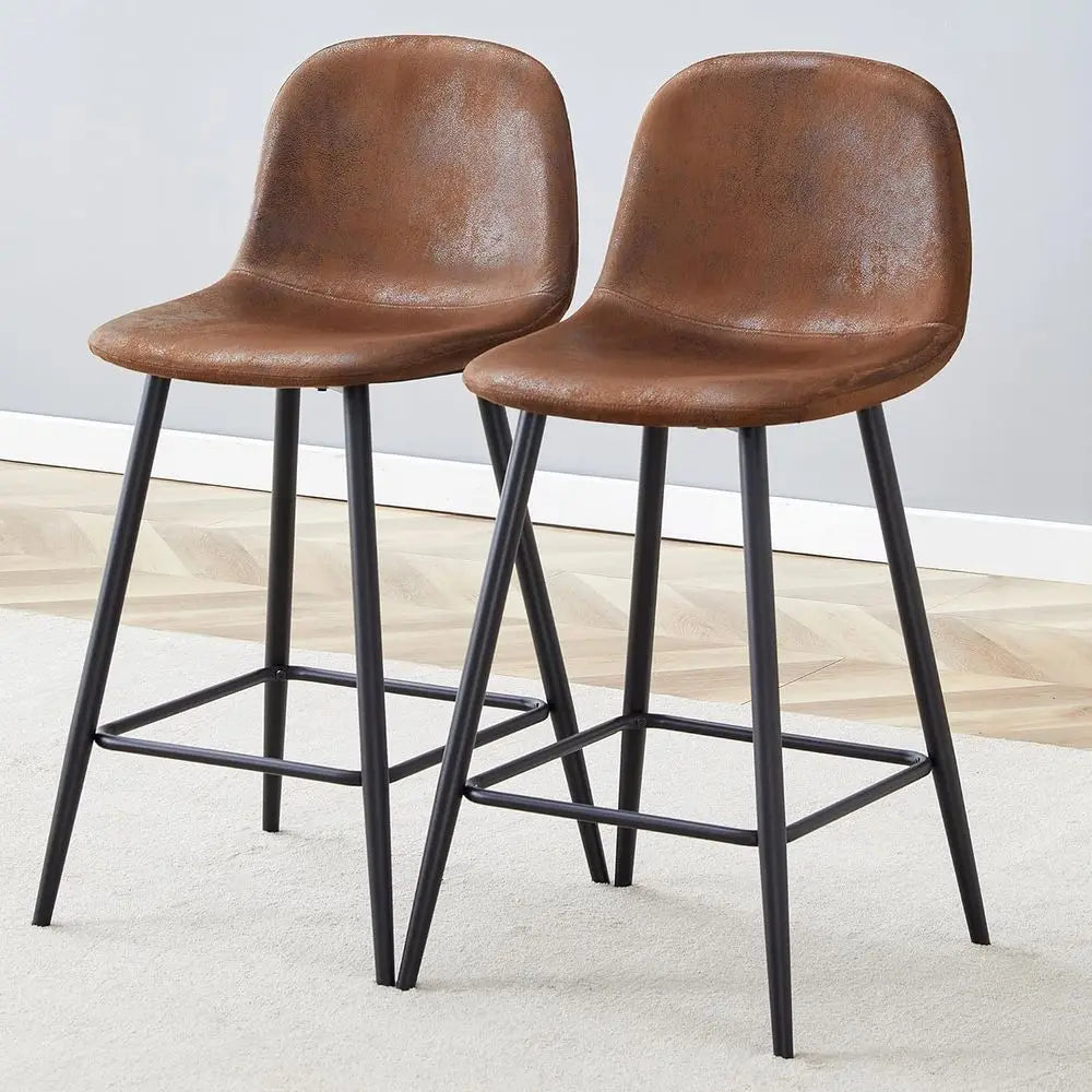 6 Piece Modern Bar Stool Set Upholstered Fabric with Metal Legs Backrest