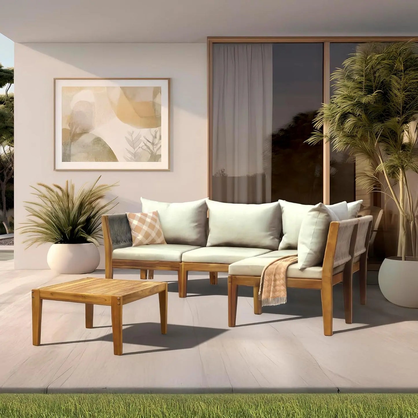 Steven 5 Piece Acacia Wood Outdoor Patio Furniture Set With Cushions