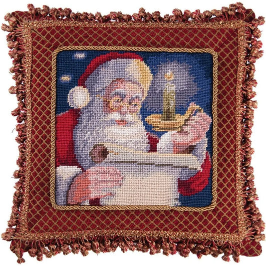 C and F Home Santa's List Needlepoint Christmas Pillow 16 Inch x 16 Inch Blue
