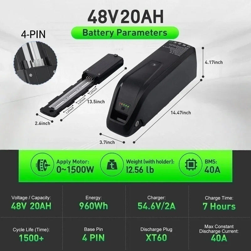 48V Li Ion Ebike Battery 10 20Ah For High Power Long Range