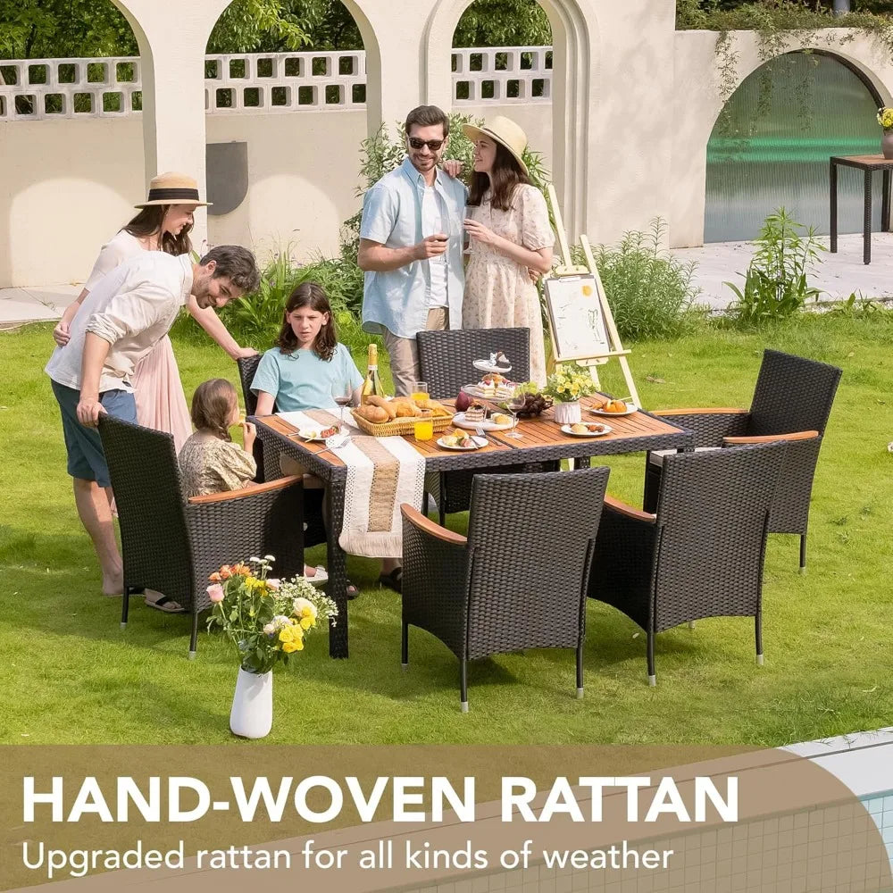 Outdoor 7 Piece Terrace Rattan Furniture Set With Lovewood Tabletop Black