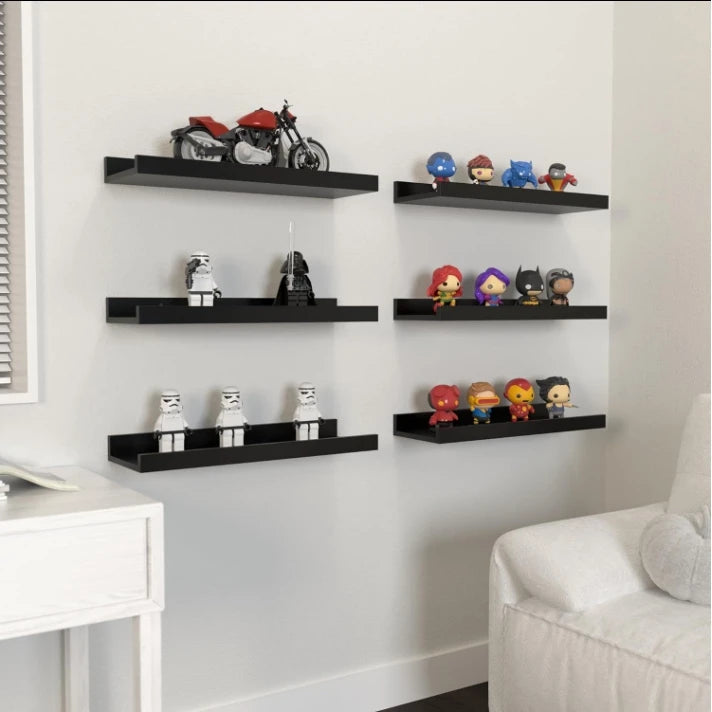 Six Piece Wall Hanging TV Partition Wood Stand Black