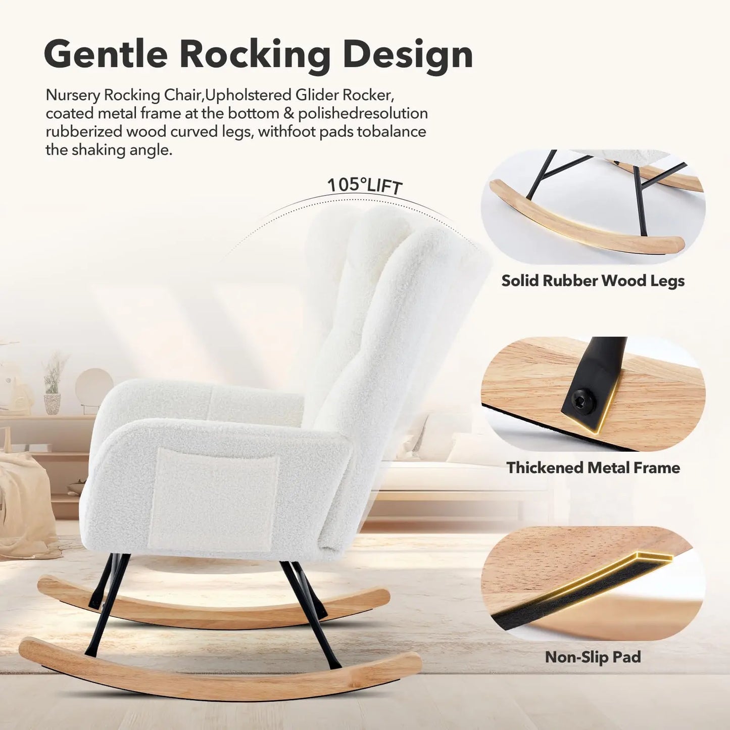 Nursery Rocking Chair Teddy Padded Seat Glider Rocker