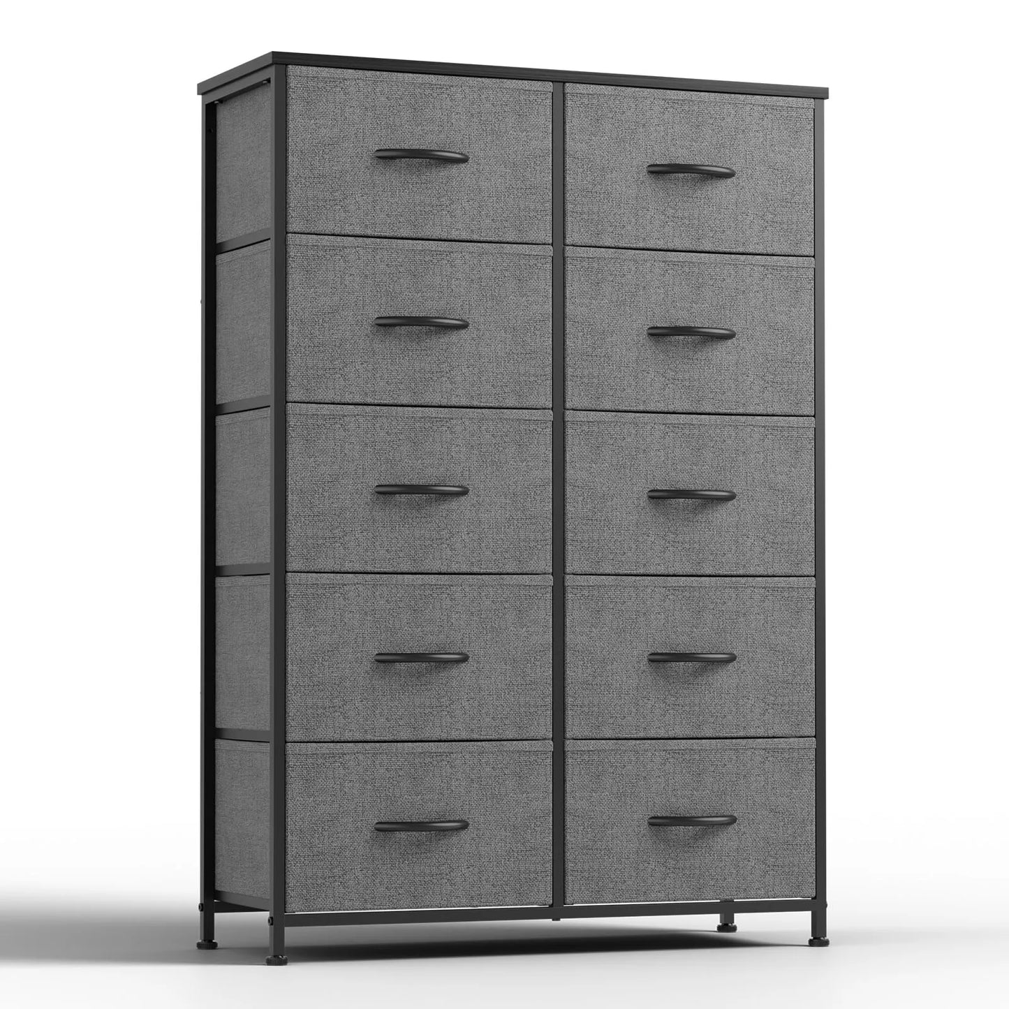 JHK Bedside Table With 10 Fabric Drawers Steel Frame