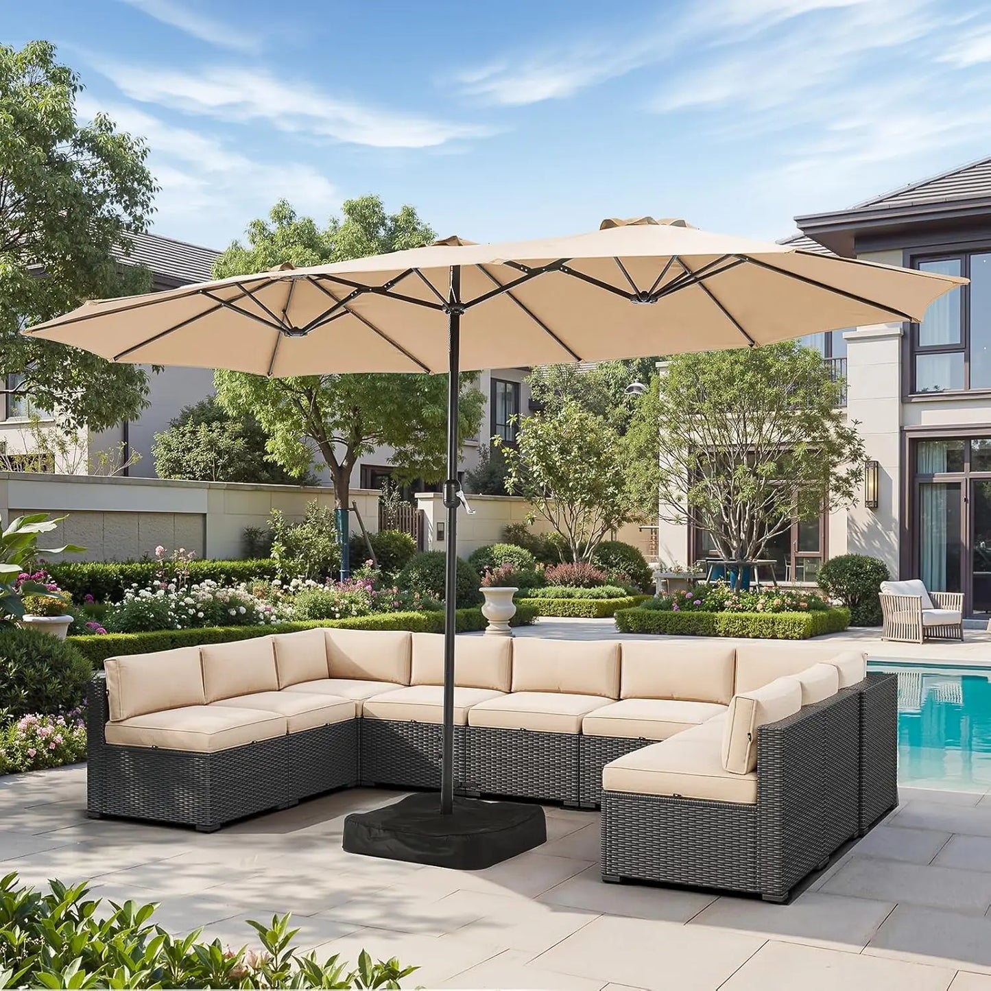 15 Foot Patio Umbrella With Base Included Outdoor Rectangular Umbrella