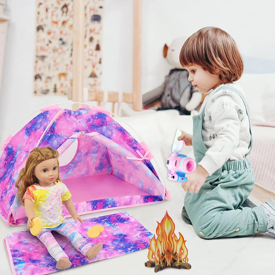 Cute 18 Inch Doll Clothes Set Tent Camping Blanket Campfire