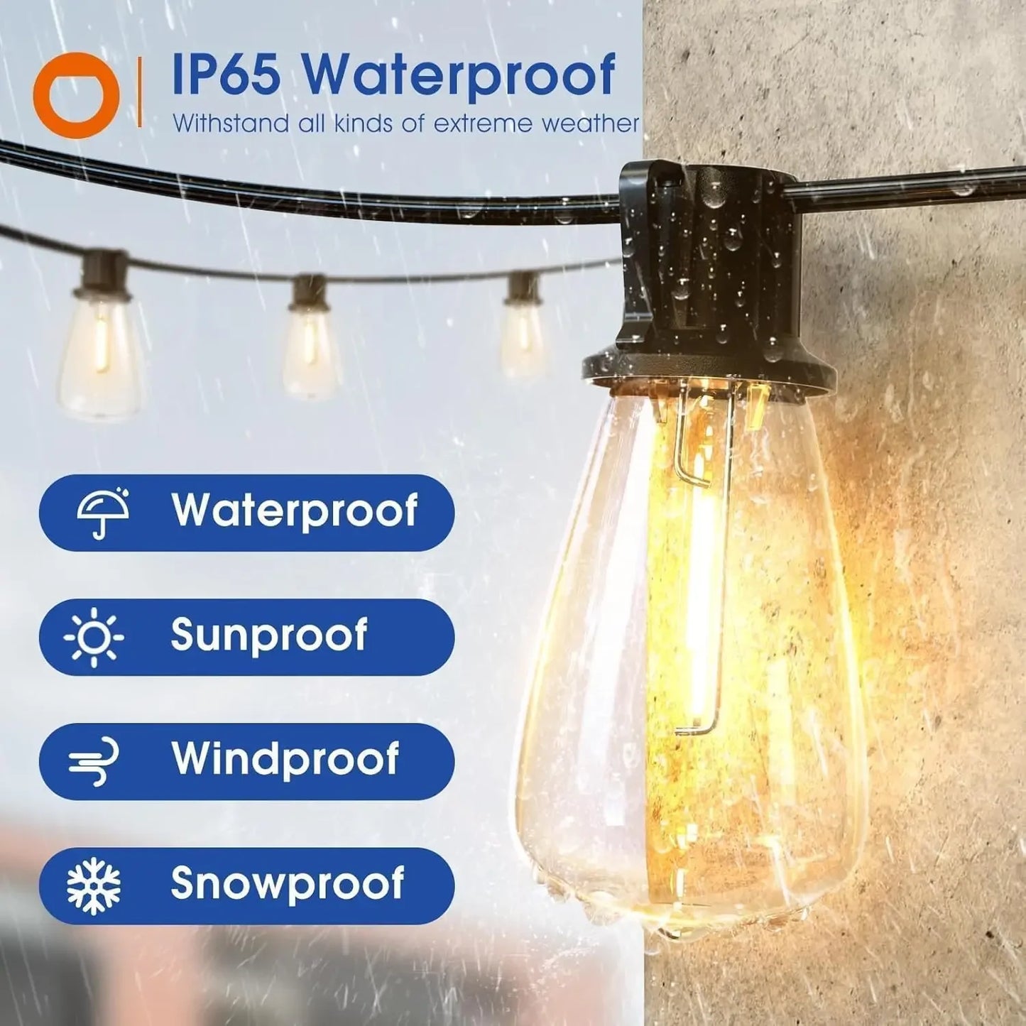 150Ft Led Outdoor String Lights Waterproof Patio Dimmable Replaceable ST38 Bulbs