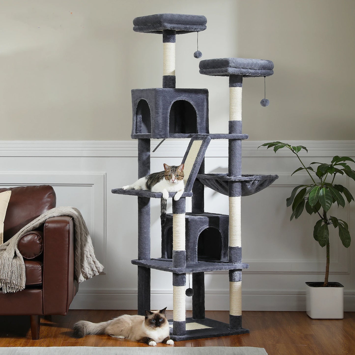 Large Cat Tree Tall Cat Tower for Indoor Cats Multi Level Plush Condo with Scratching Posts Boards Perches Caves
