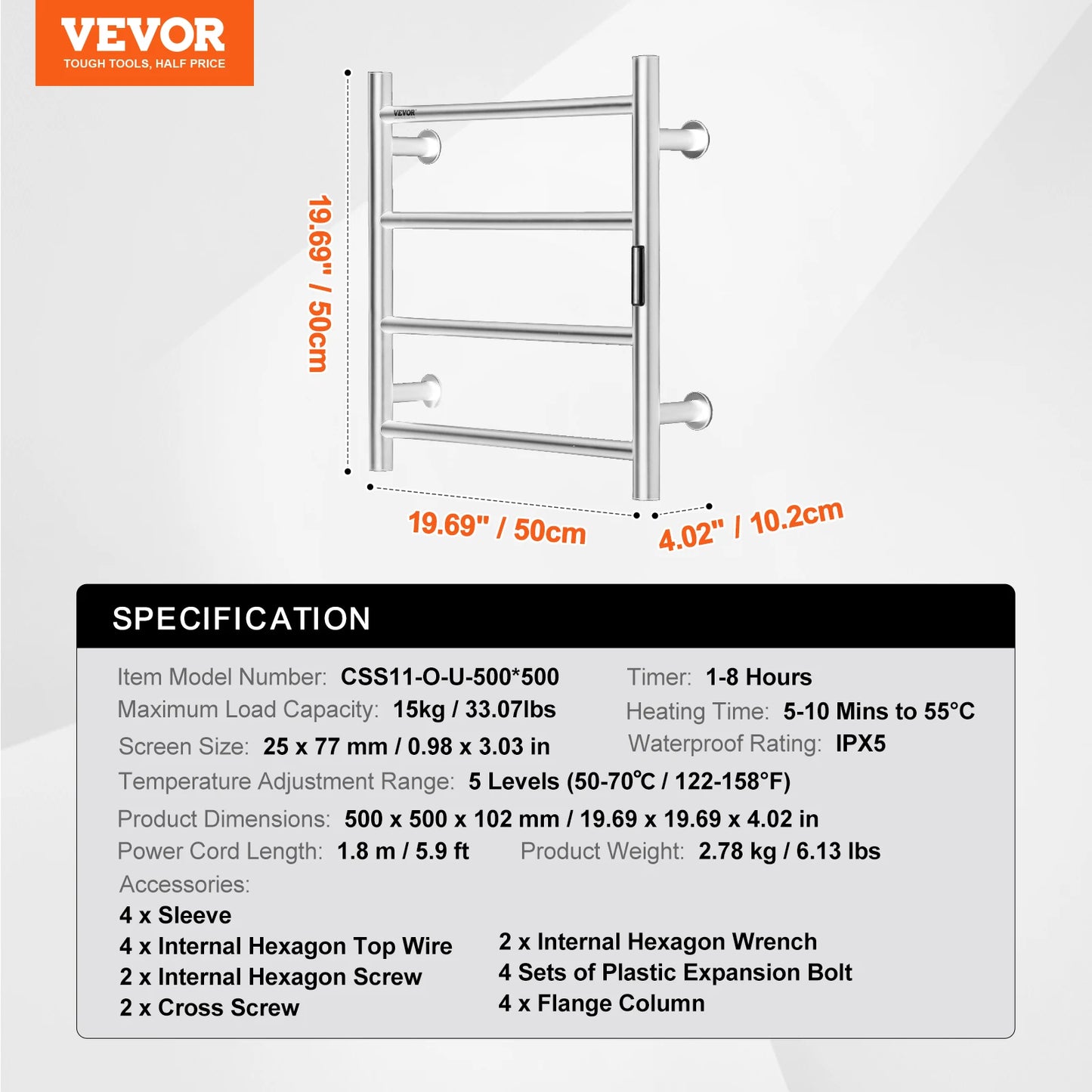 SucceBuy Wall Mounted Towel Warmer Rack 5 Levels IPX5