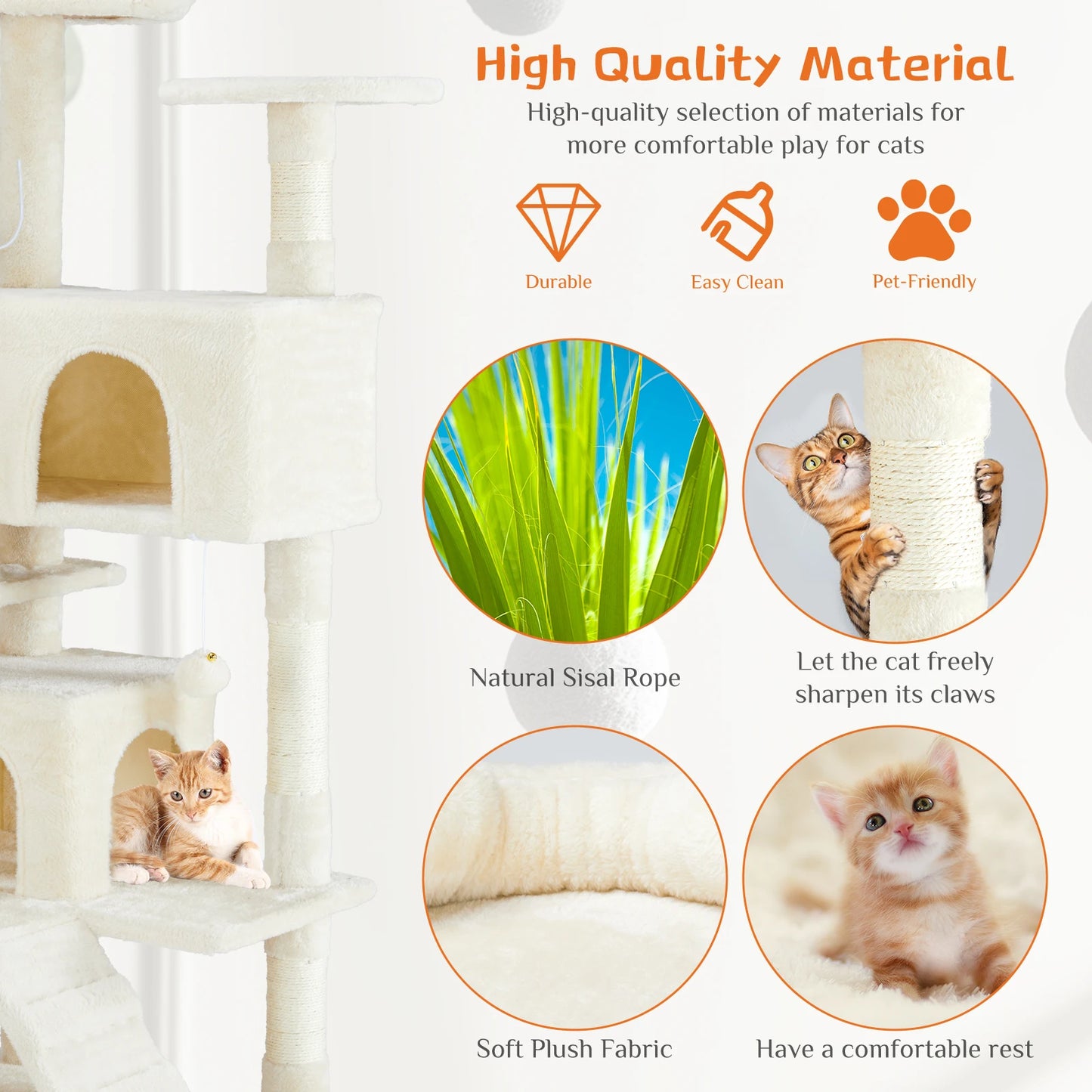 JHK 54 Inch Tall Multi Level Cat Tree Tower Indoor Pet Furniture Stable Kitty Play House with Sisal Scratching Post