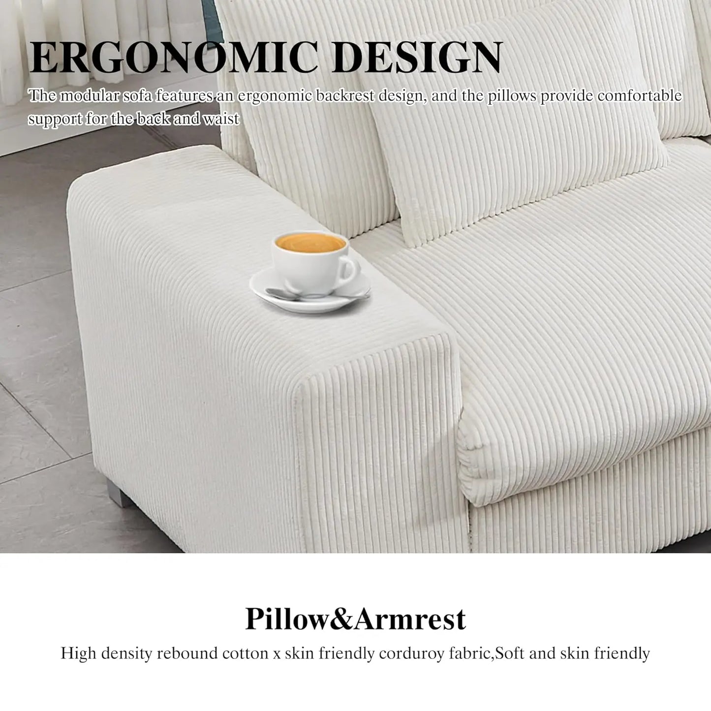 114 Inch Oversized Modular L Shaped Sectional Sofa With Plush Pillows