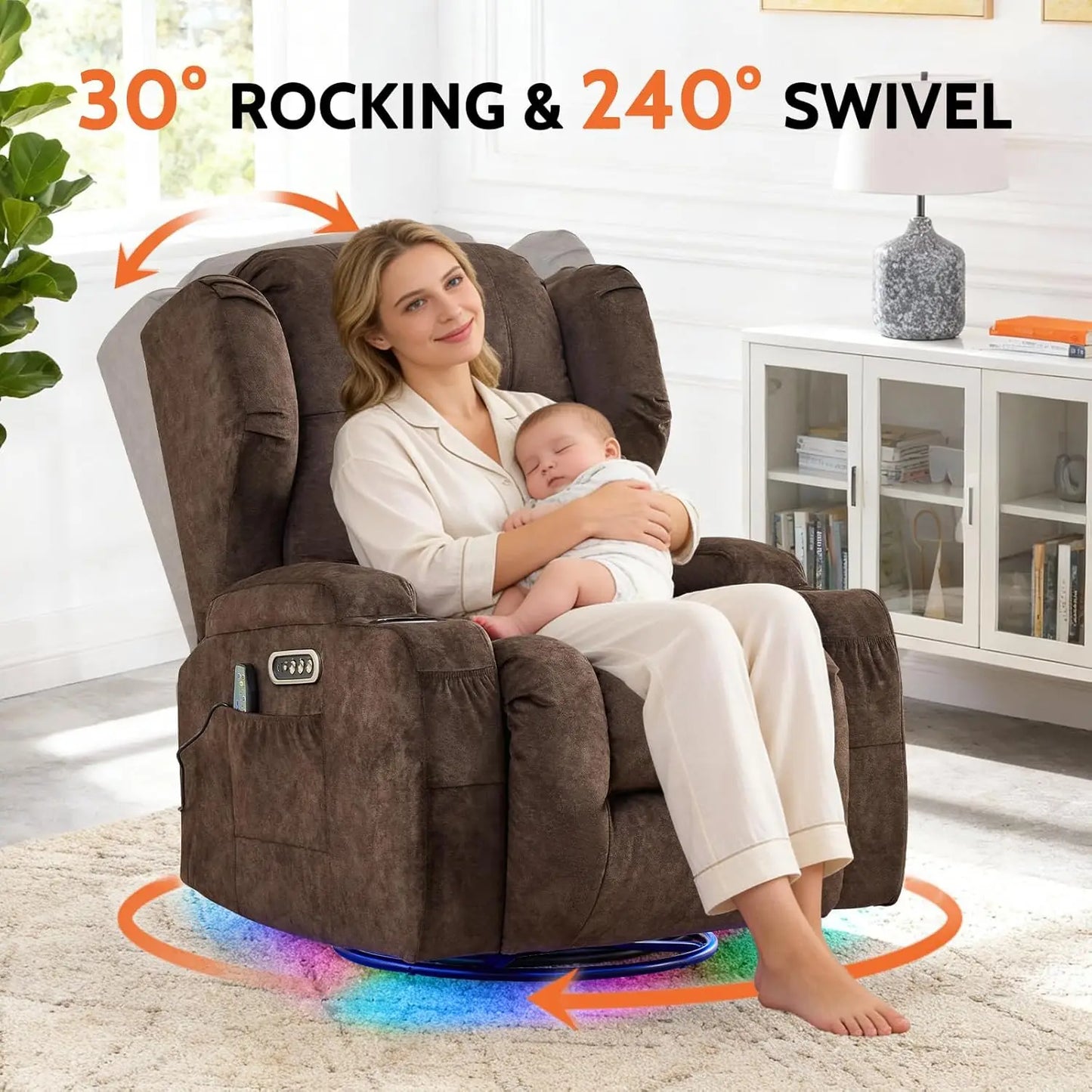 Dual Motor Power Wall Hugger Swivel Rocker Recliner Chair With Massage And Heat
