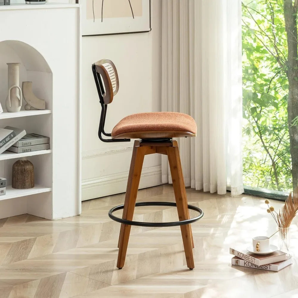 26 Inch Rattan Bar Stools Set of 2 Counter Height Swivel
