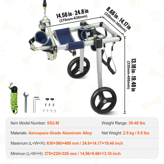 Two Wheels Dog Wheelchair For Back Legs Pet Cart Hind Limb Paralysis