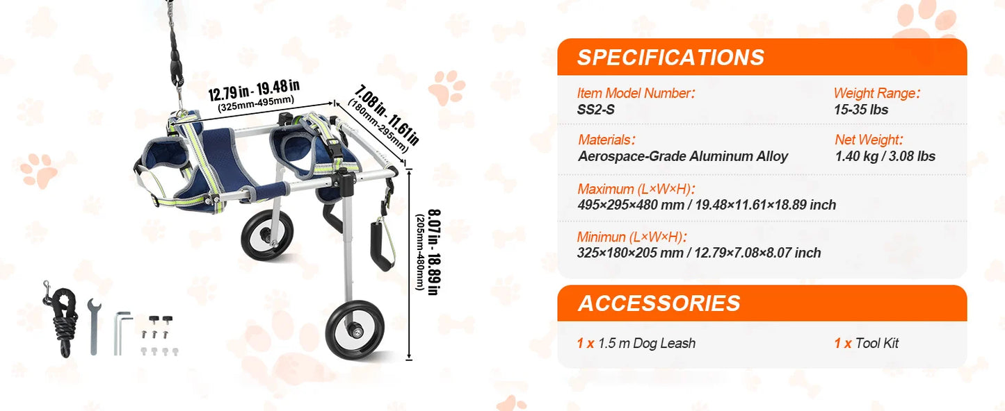 Two Wheels Dog Wheelchair For Back Legs Pet Cart Hind Limb Paralysis