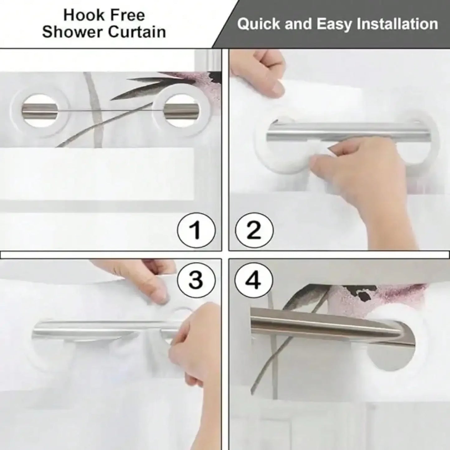 Plants Pattern No Hook Waterproof Shower Curtain PVC Modern Bathroom Decor