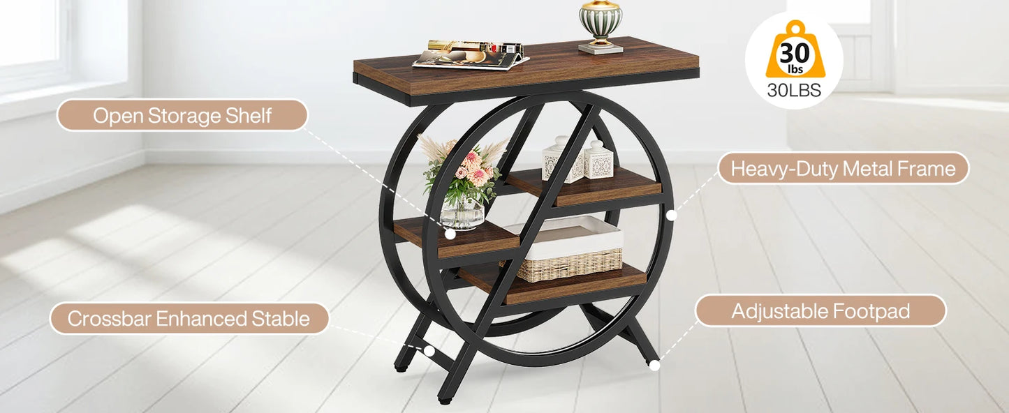 3 Tier Narrow Side Table With Storage Geometric Metal Frame