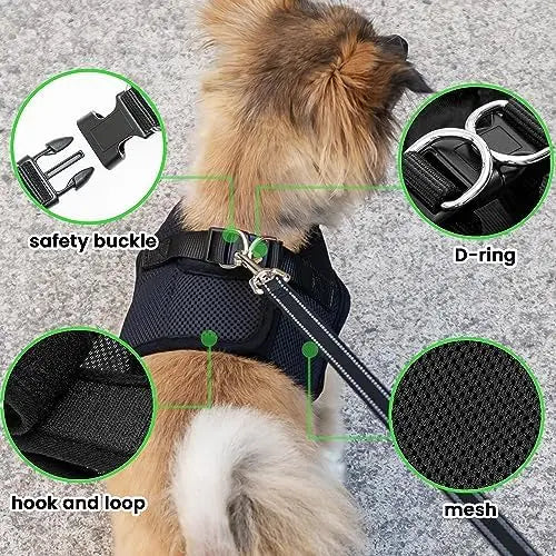 Small Dog Harness AirTag Set With Reflective Leash For Safe And Easy Walking