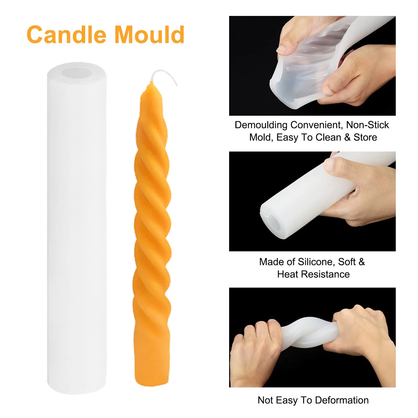 3 Pack 3D Spiral Taper Candle Molds Silicone Long Twisted