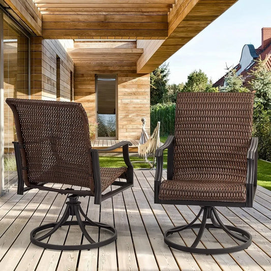 Patio Wicker Swivel Chairs Set of 2 Heavy Duty Outdoor Dining Chairs 23.5 Inch High Back Extra Large Waterfall Seat Rattan Porch Chairs